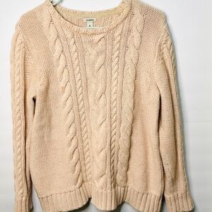L.L. Bean Cable Knit Crewneck Sweater Pale Peach Long Sleeve XL